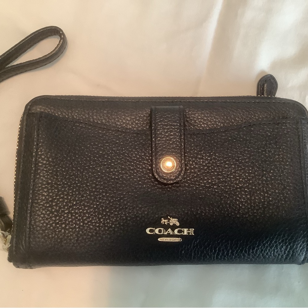 Coach Navy Blue Leather Wristlet